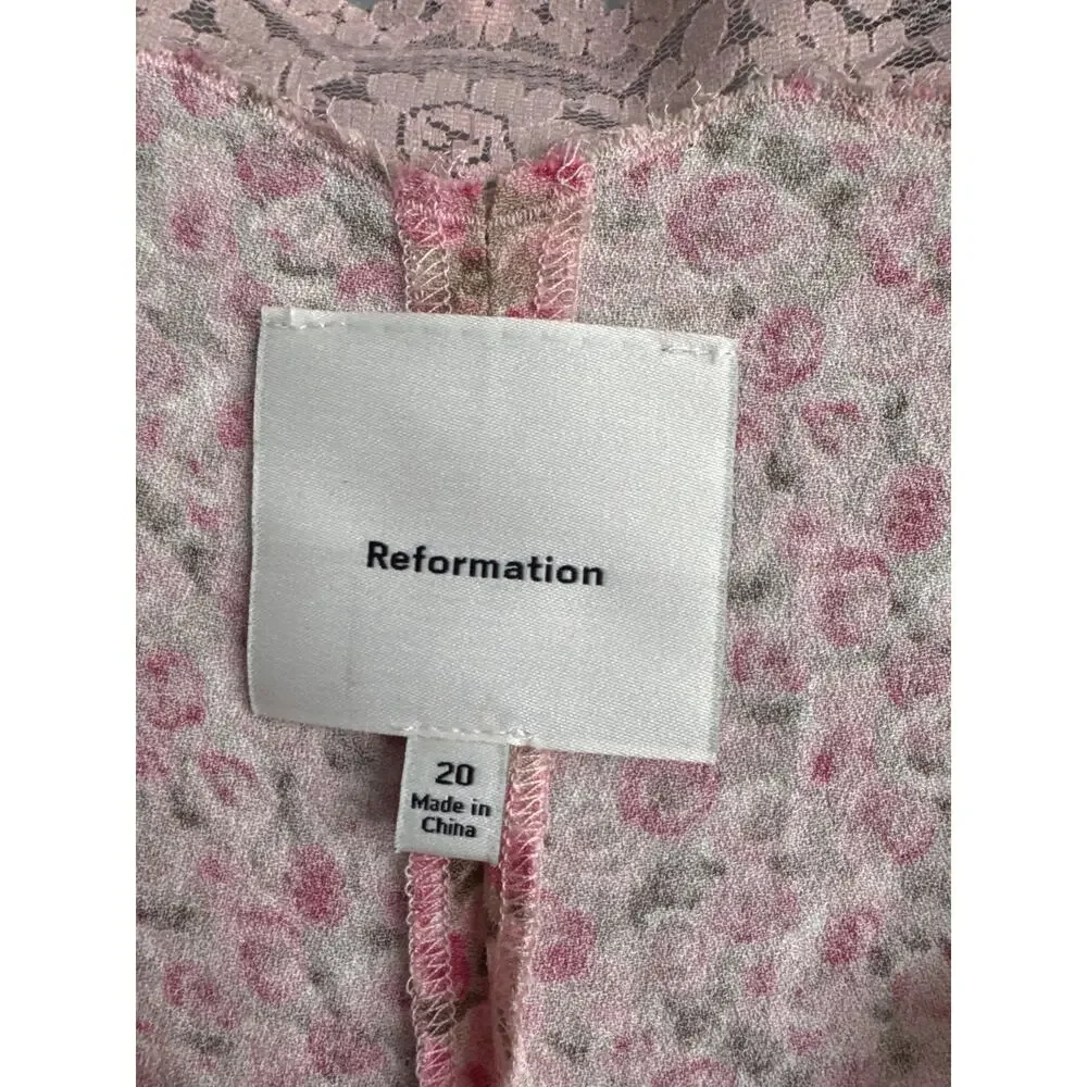 NWT Reformation Pink Puff Sleeve Floral Minette Top size 20